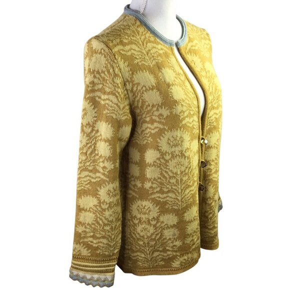 Oleana Cardigan Sweater Norway Norwegian Size L Wool Floral Knit Solveig Hisdal - Picture 4 of 12